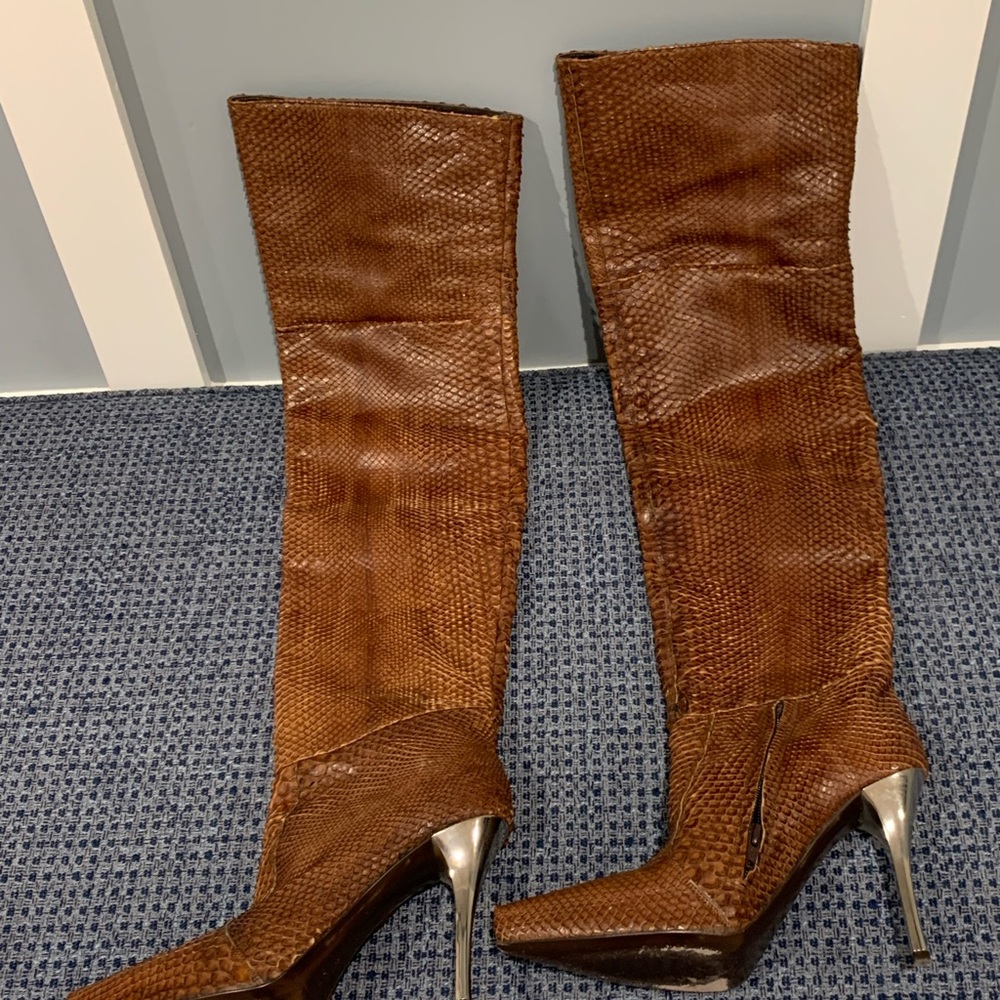 Vivien Lee thigh high genuine snakeskin boots